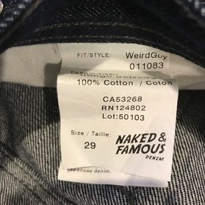 Naked and Famous weird Guy jeans size: 29